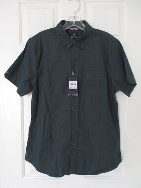 Ben Sherman Mens S/S Dark Green Stretch Cotton Button-down Casual Shirt NWT - M
